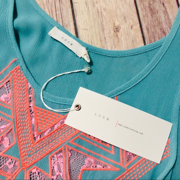 Lush Blue Tank Top 100% Rayon Medium - Picture 3 of 5